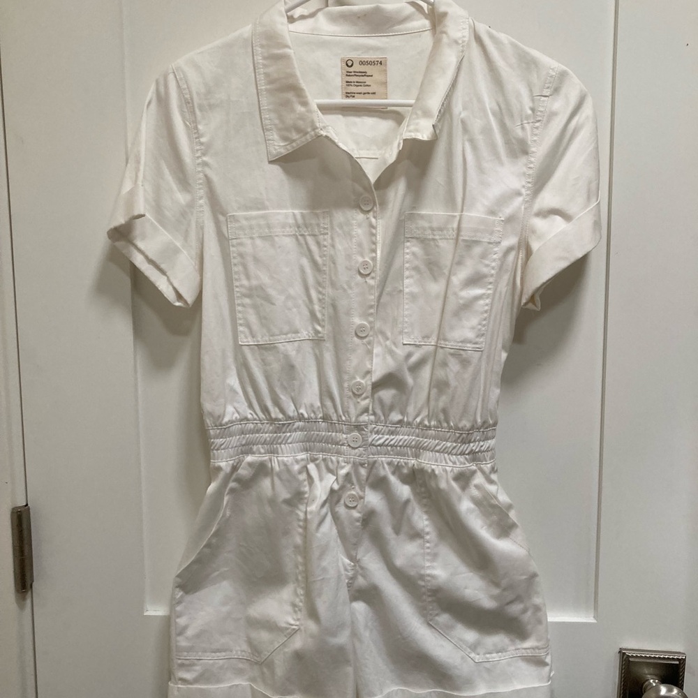 White Button-Up Short Sleeve Romper